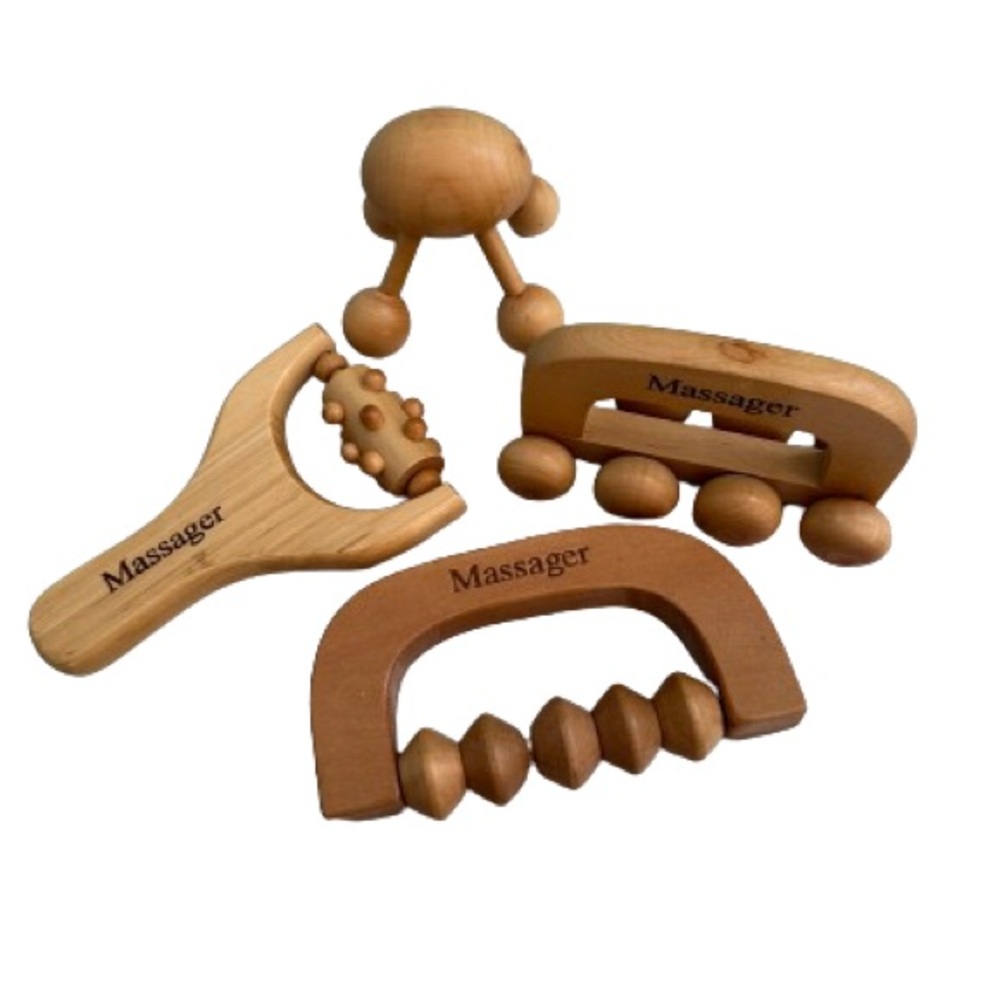 4 Lot of Wooden Hand Held Massagers for The Total Body By Essential Design